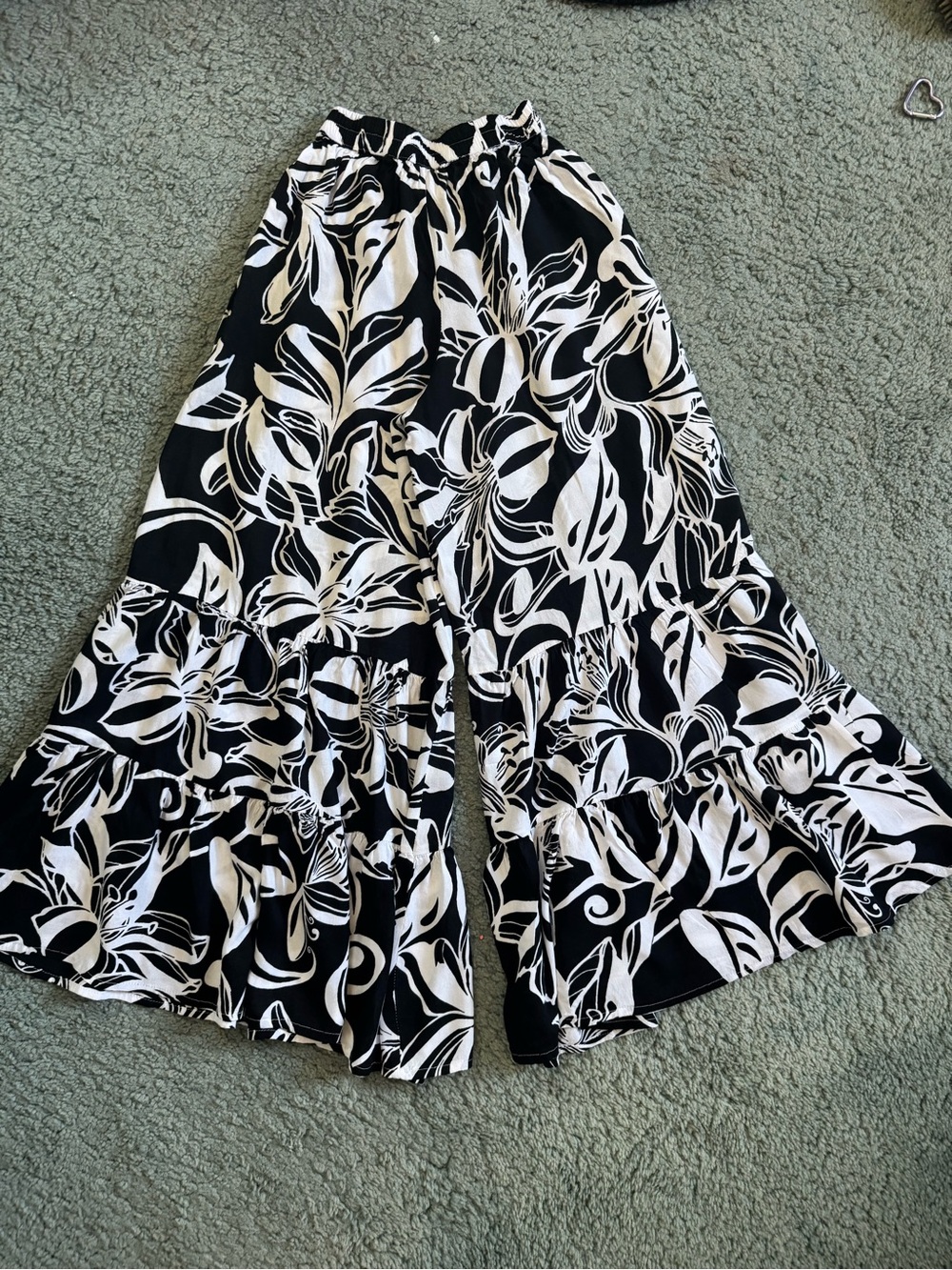 Black & White Floral Tiered Maxi  Pants